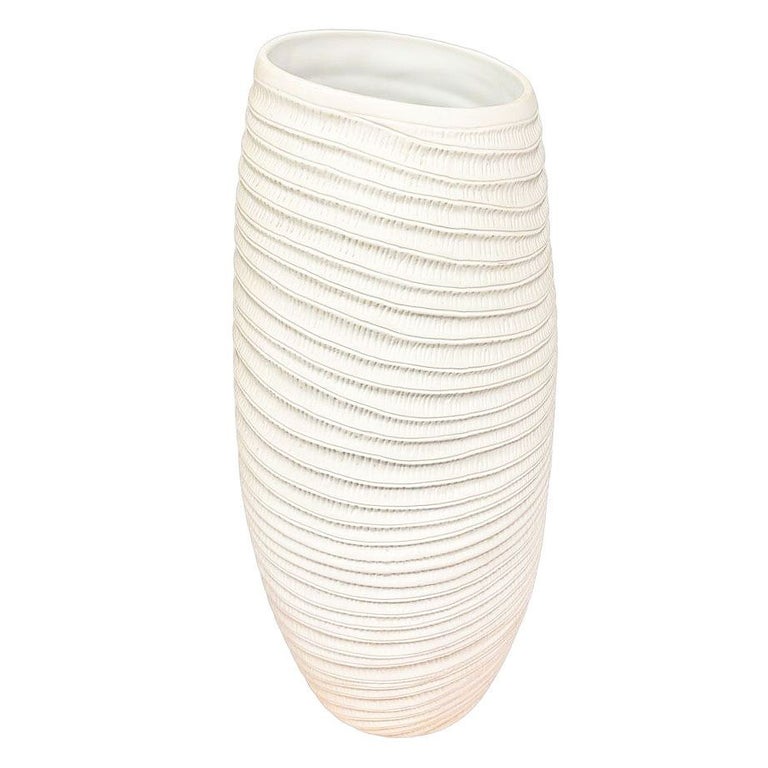 Ribbed Textured Coiled "Coco" Ceramic Vase w/ Matte Finish by Bahari