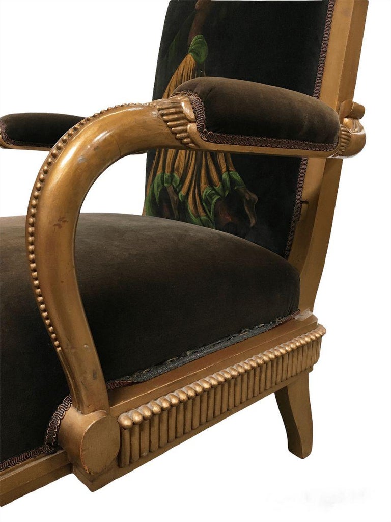Vintage Velvet Upholstered Gorgeous Armchair with a Painted Dancer on the Back