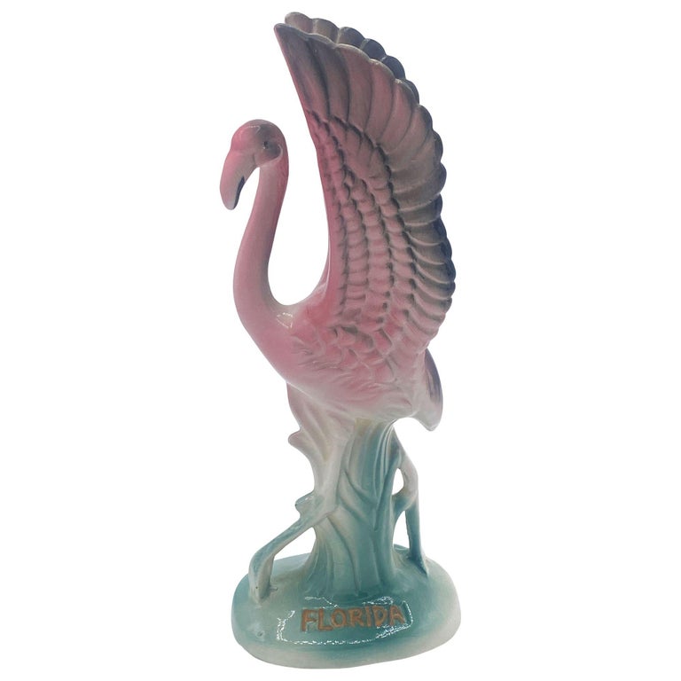 Mid-century "Meeting in Florida" Matching Ceramic Pink Flamingo Statues, Pair
