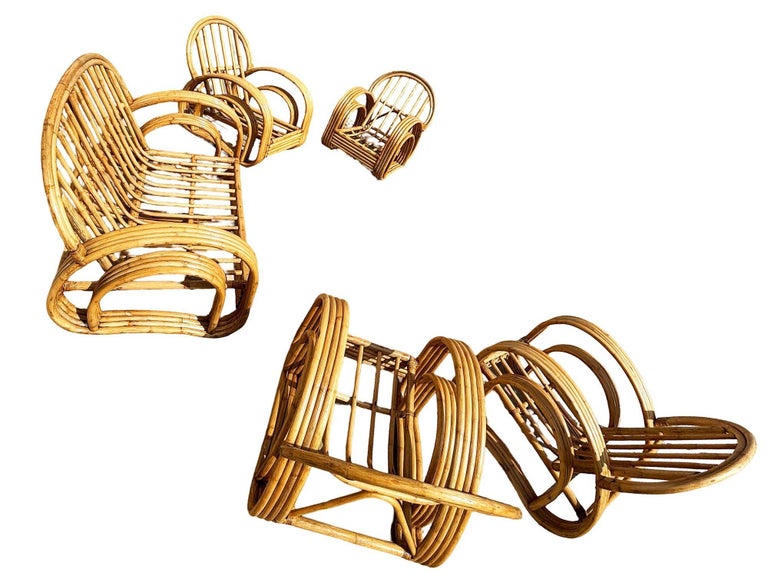 Restored 4-Strand Double Arch Speed Arms Rattan Sofa & Chairs Livingroom Set
