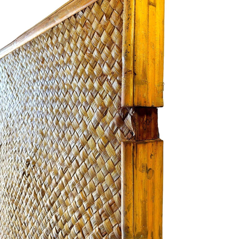 Mid-Century 9' Foot X 6' Foot Rattan and Woven Wicker Wall Divider w/ Wheels