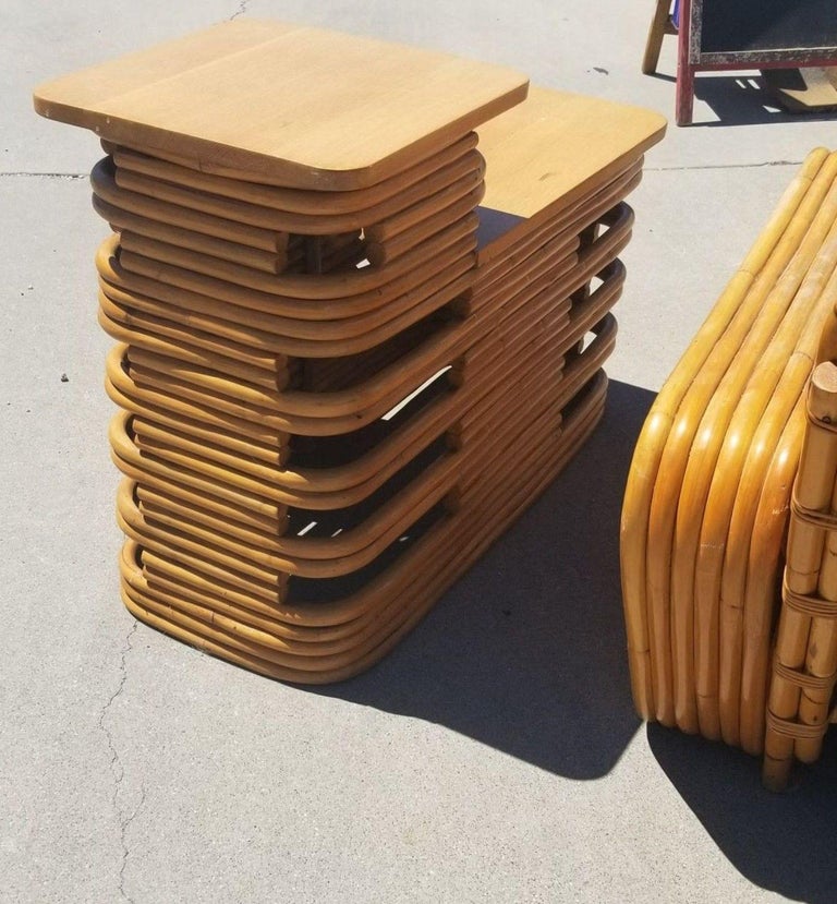 Restored Rattan 6 Strand Square Pretzel Lounge Chair Livingroom Set