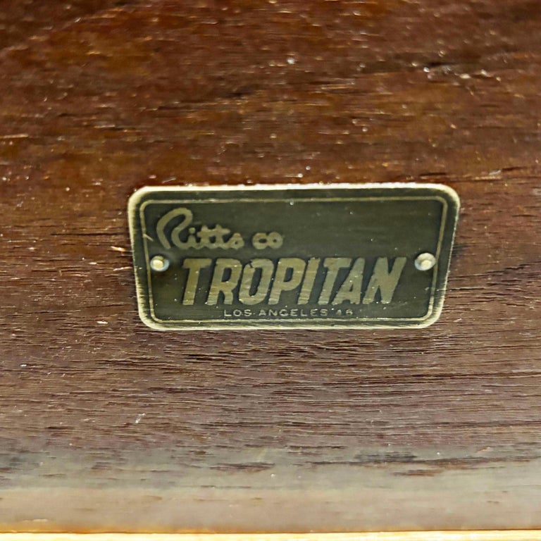 Rattan & Mahogany Double Arch "Tropitan" 2-Tier Side Table by Ritts