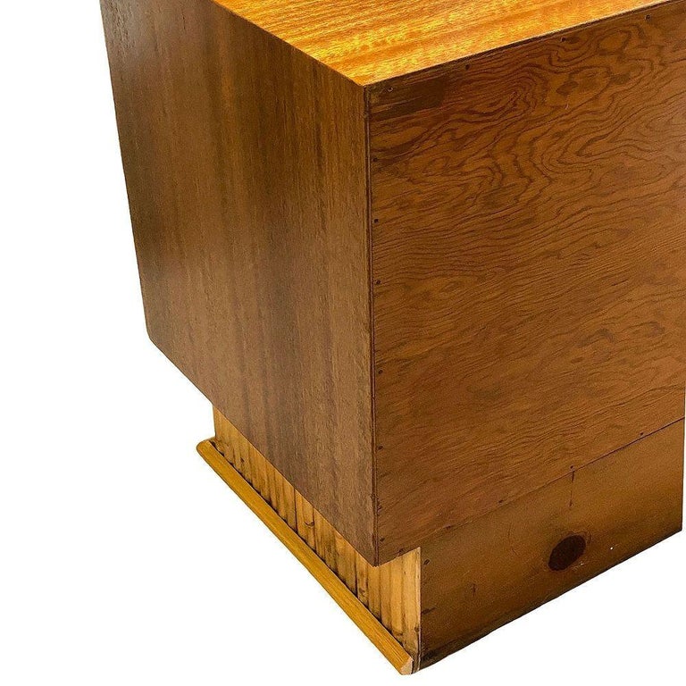 Restored Frankl Style Rattan & Mahogany Credenza TV Stand W/ Stacked Rattan Base