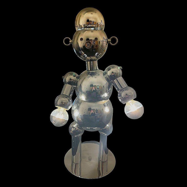 1975 Post-Modern Chrome Bubble Ball Robot Table Lamp by Torino Lamps