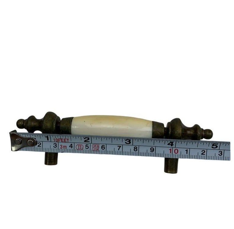 5" Patinaed Brass & Porcelain Drawer Pull Handle w/ Steeple Tips , Set of 29