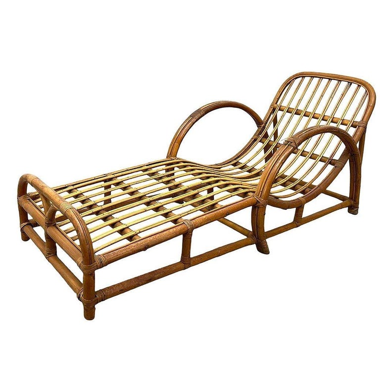 Restored Two-Strand "Half Moon" Rattan Cup Seat Chaise Lounge