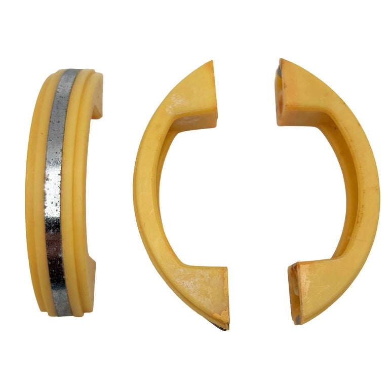 Art Deco Bright Yellow Bakelite Drawer Pulls w/ Chrome Strip, Set of 6