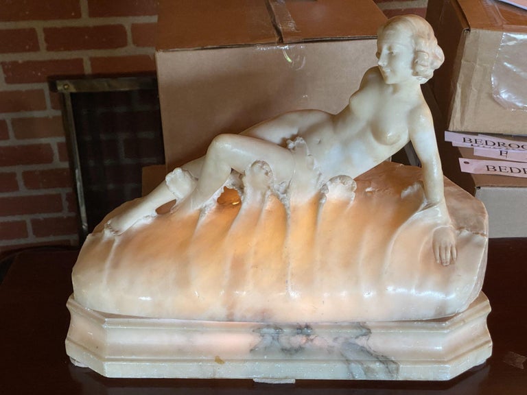 Hand Carved Nude Light Alabaster Glamour Sculpture, Circa 1920