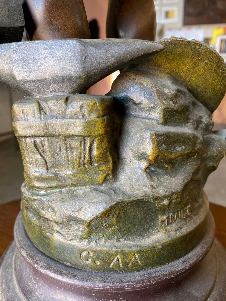 French "Le Travail" Hammership Spelter Sculpture by Francois Moreau, Circa 1900
