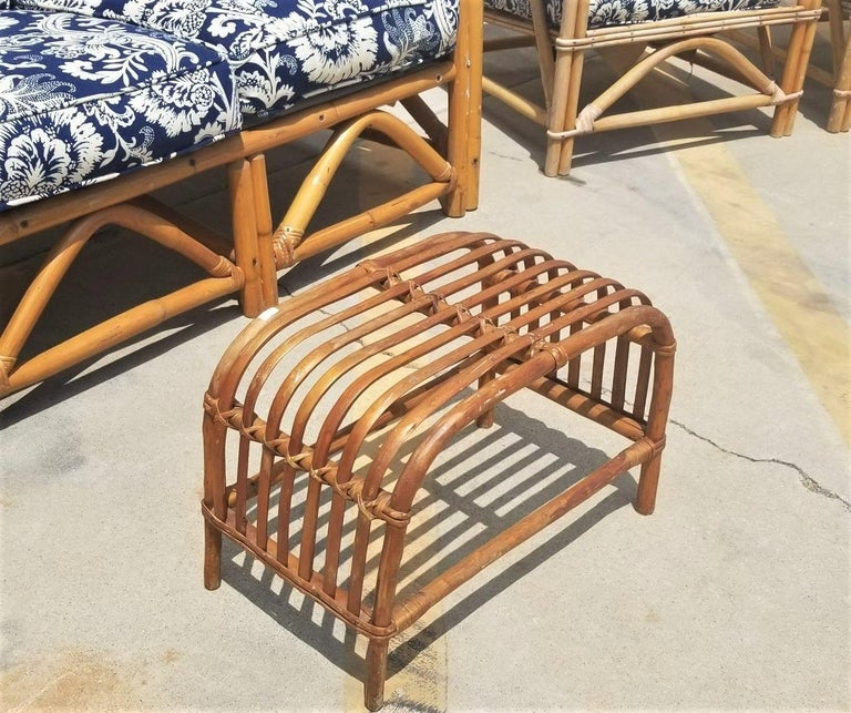 Restored Arch Arm Rattan Loung Chair & Sofa Living Room Set w/ Ottoman