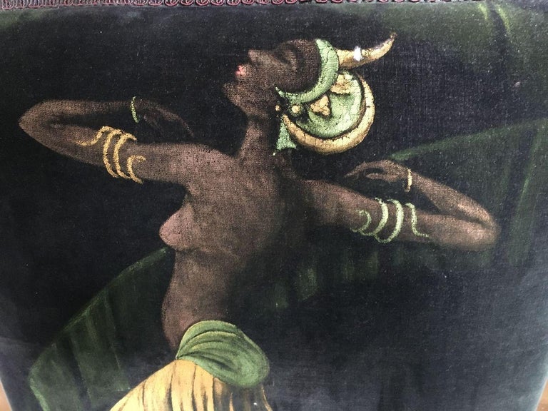 Vintage Velvet Upholstered Gorgeous Armchair with a Painted Dancer on the Back