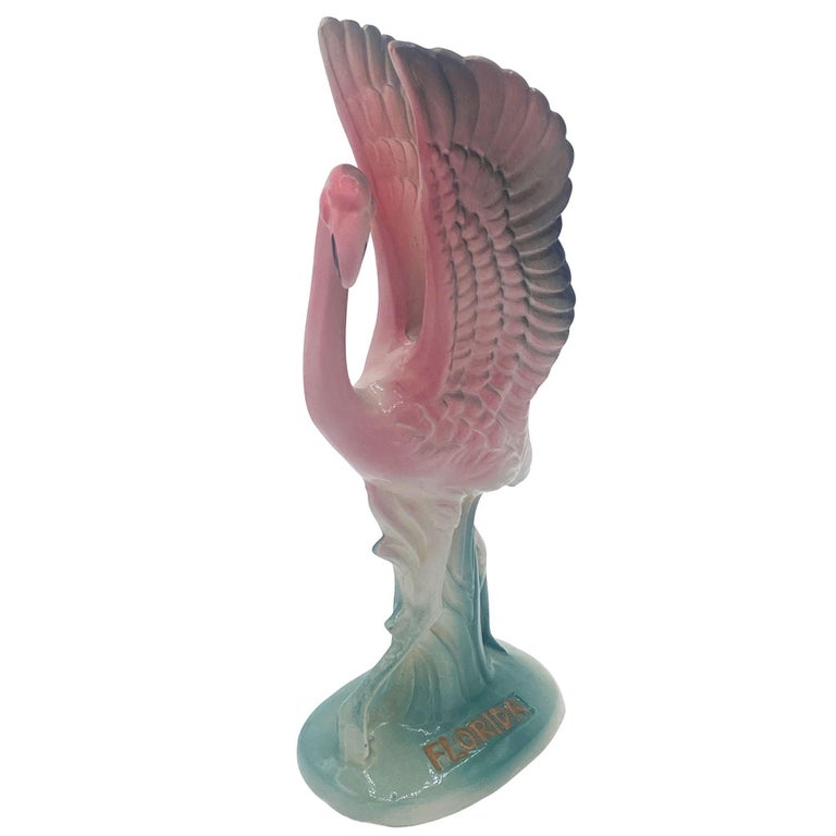 Mid-century "Meeting in Florida" Matching Ceramic Pink Flamingo Statues, Pair