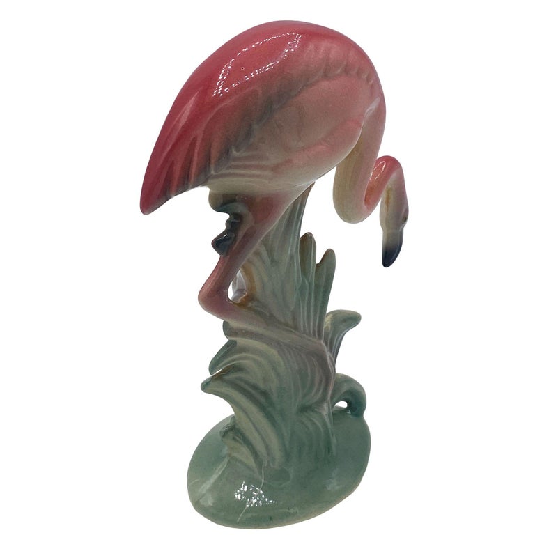 Mid-century Pink Drinking Flamingo Ceramic Tabletop Sculpture Set By Brad Keeler