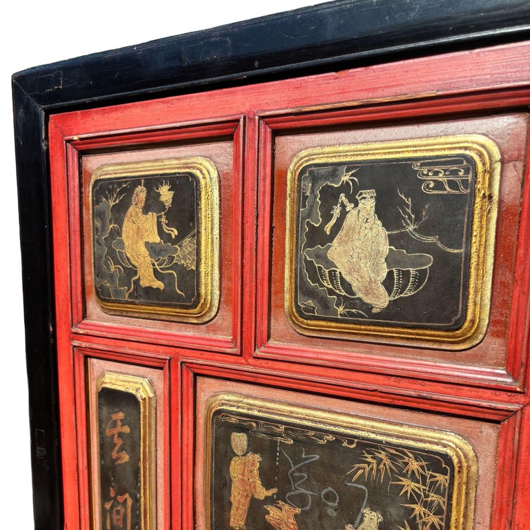 Qing Dynasty Hand Painted & Lacquered Gilt Armoire Cabinet, China