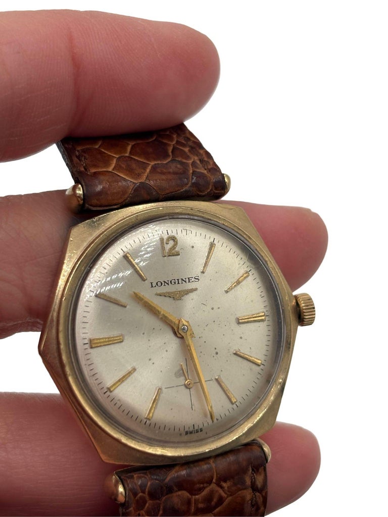 Longines 10K Gold-Filled Hexagonal Case Manual Watch w/ Crocodile Leather Band