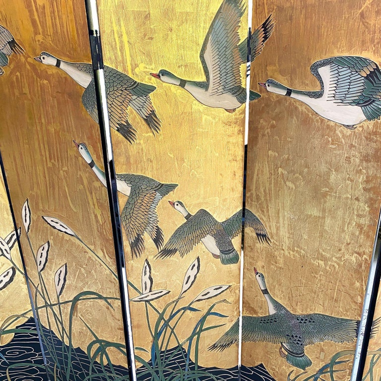 MCM Chinese Export Hand Gilded 6-Panel Geese Coromandel Screen Room Divider