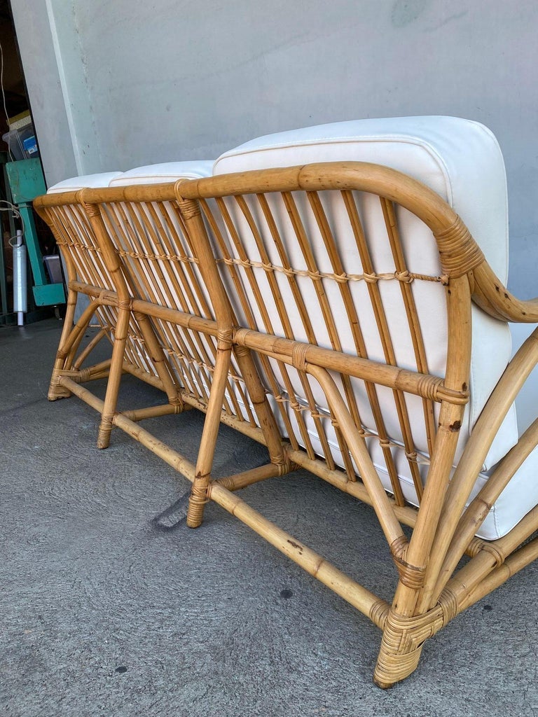 Rare Restored "1940s Transition" Rattan Sofa and Lounge Chair Living Room Set