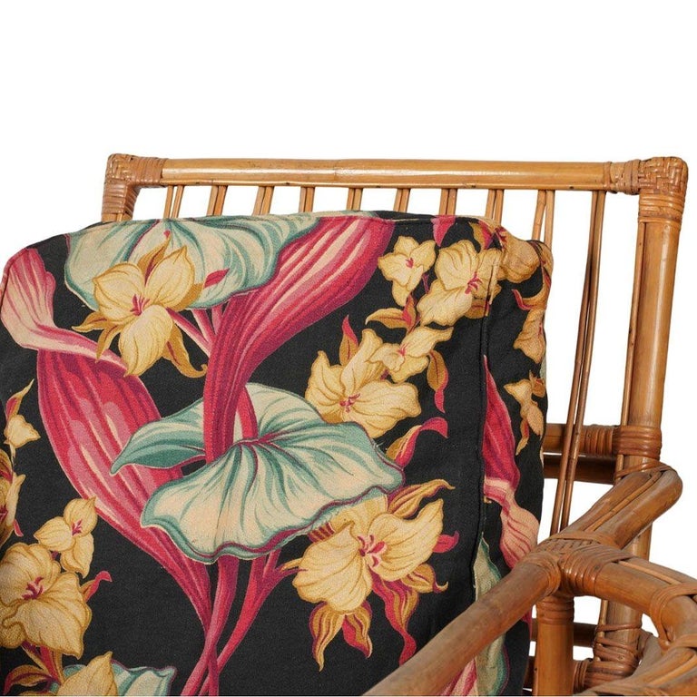 Rare MCM Stepped Rattan Sofa Chair Ottoman Livingroom Set w/ Built in End tables