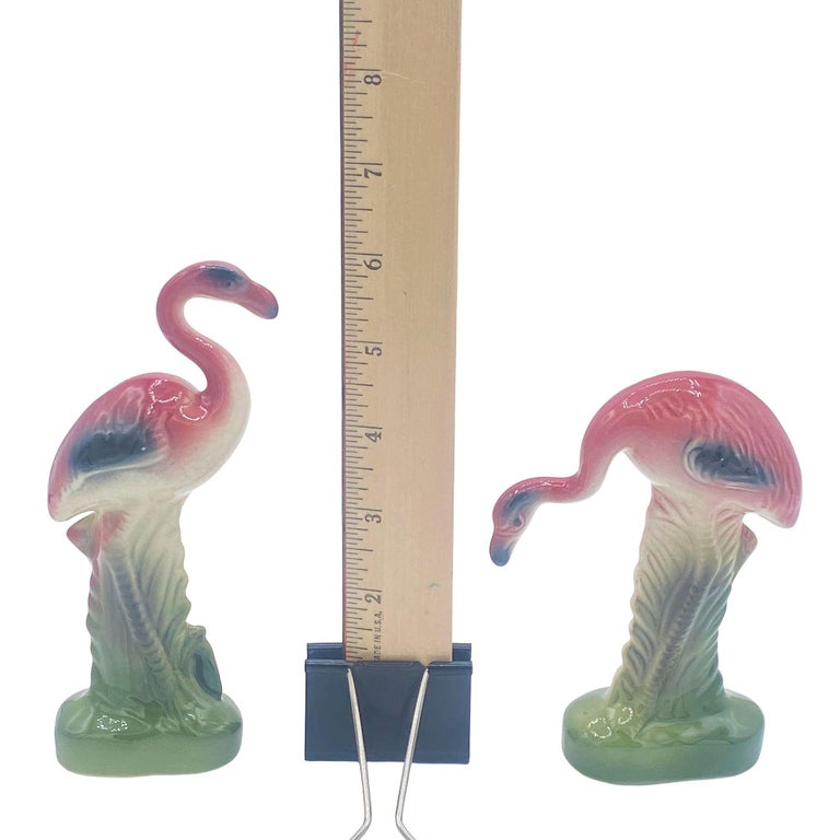Mid-century Matching Miniature Pink Flamingo Ceramic Tabletop Figure Statues