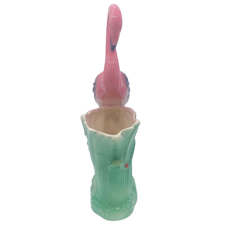 Mid-century "Lovers" Pink Flamingo Ceramic Tabletop Vase Set By Leftons