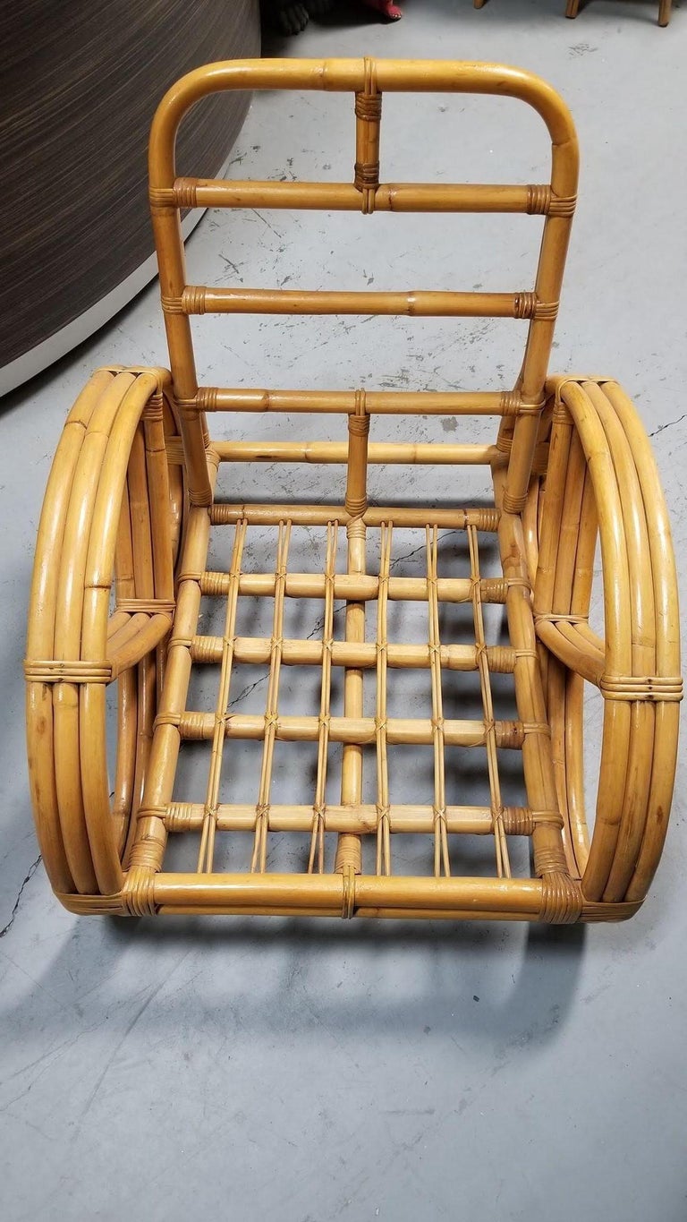 Restored Mid-Century Frankl Style Rattan Three-Strand Full Pretzel Livingroom Se