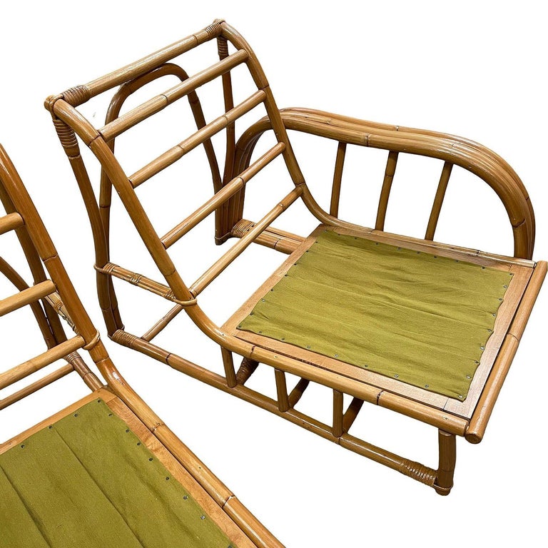 Restored 3-Strand 3 Seat Rattan Sectional Sofa by Paul Laszlo for Ficks Reed