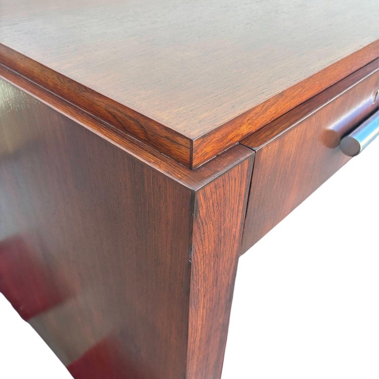 1930s Restored French Art Deco Mahogany and Chrome Executive Desk w/ Bookshelves