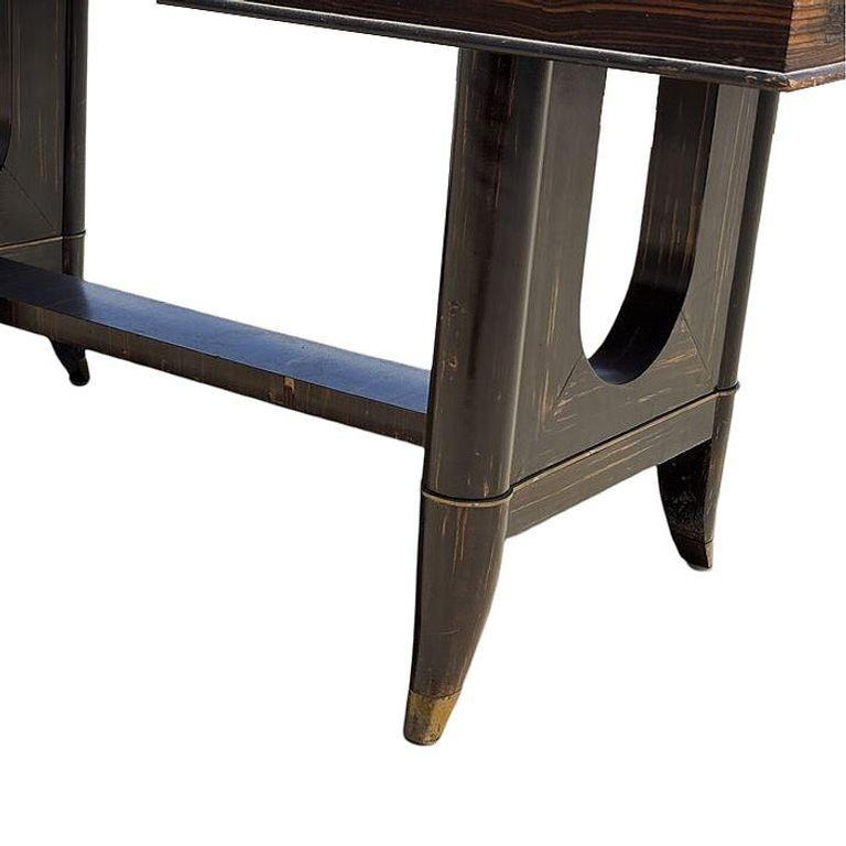Atelier Leleu Style French Art Deco Macassar Ebony Dining Table w/ Brass Access
