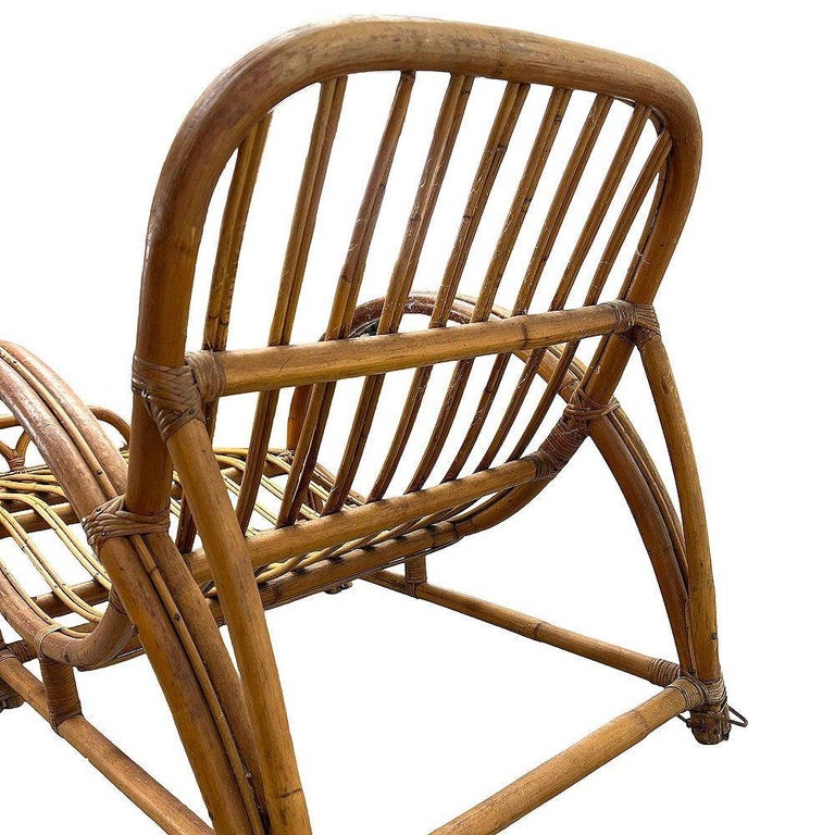 Restored Two-Strand "Half Moon" Rattan Cup Seat Chaise Lounge