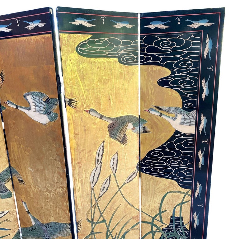 MCM Chinese Export Hand Gilded 6-Panel Geese Coromandel Screen Room Divider