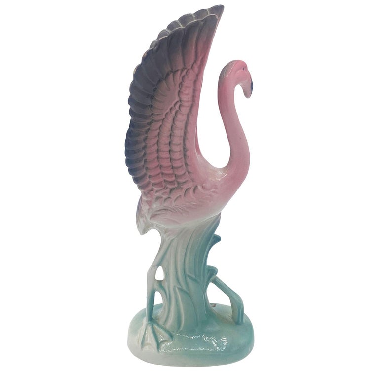 Mid-century "Meeting in Florida" Matching Ceramic Pink Flamingo Statues, Pair