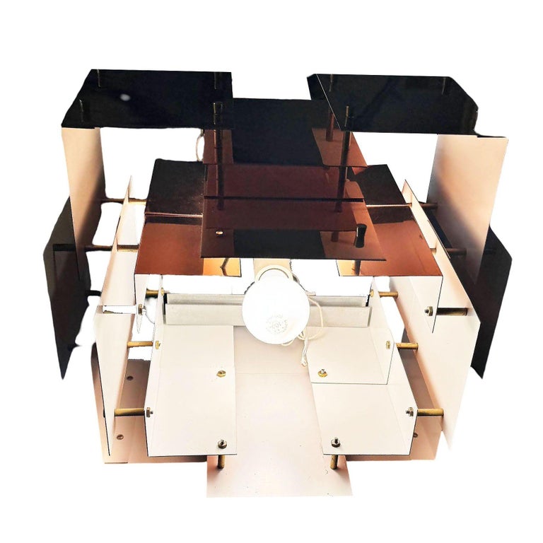 MCM Floating Panel "Cityscape" Brutalist Copper Chandelier By Robert Sonneman