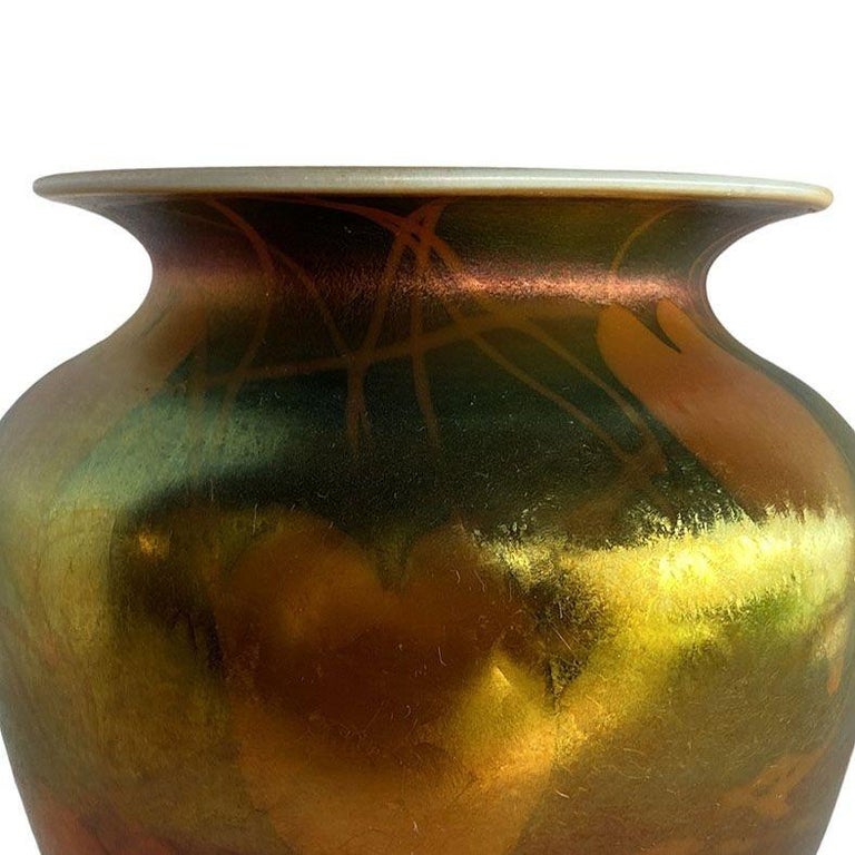 Rare Early 20th Iridescent Handblown Heart & Vine Vase Set by Imperial