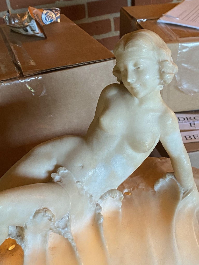 Hand Carved Nude Light Alabaster Glamour Sculpture, Circa 1920