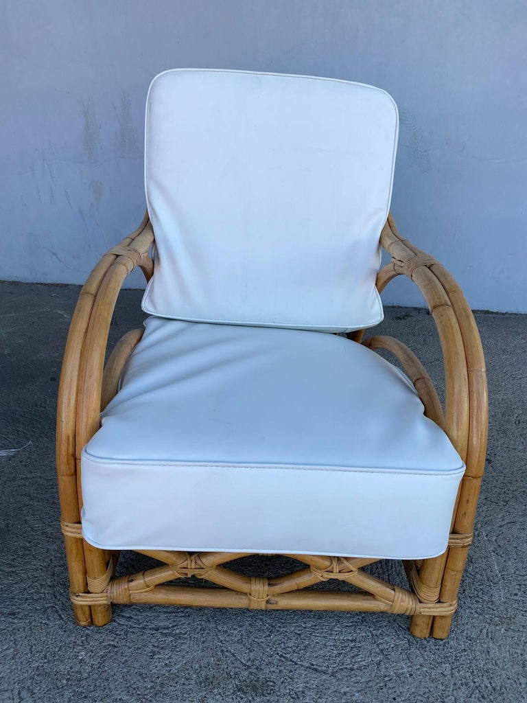 Rare Restored "1940s Transition" Rattan Sofa and Lounge Chair Living Room Set