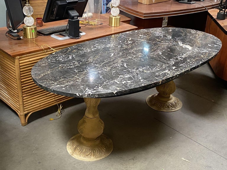 Portoro Nero Marble Dining Set with High Back Thomasville Chairs