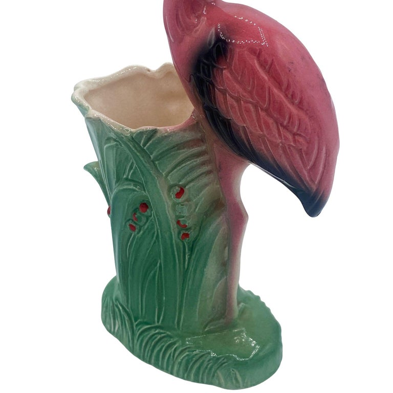 Mid-century "Lovers" Pink Flamingo Ceramic Tabletop Vase Set By Leftons