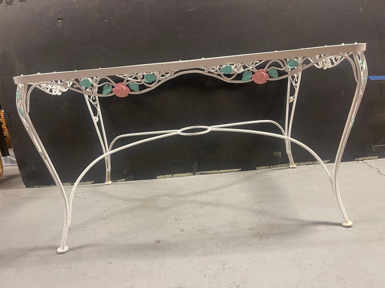 Pink Rose White Iron Garden Table and Chairs Set