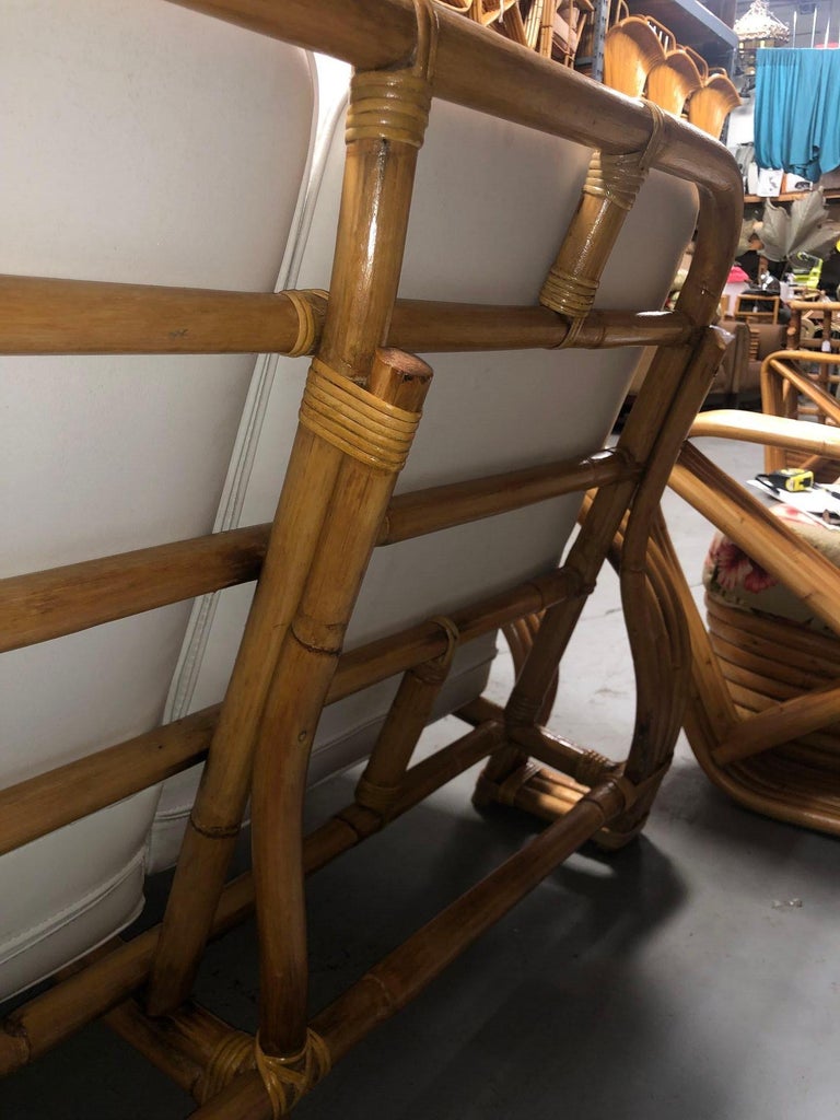 Restored Mid-century Rattan Double Horseshoe Settee Sofa, Pair
