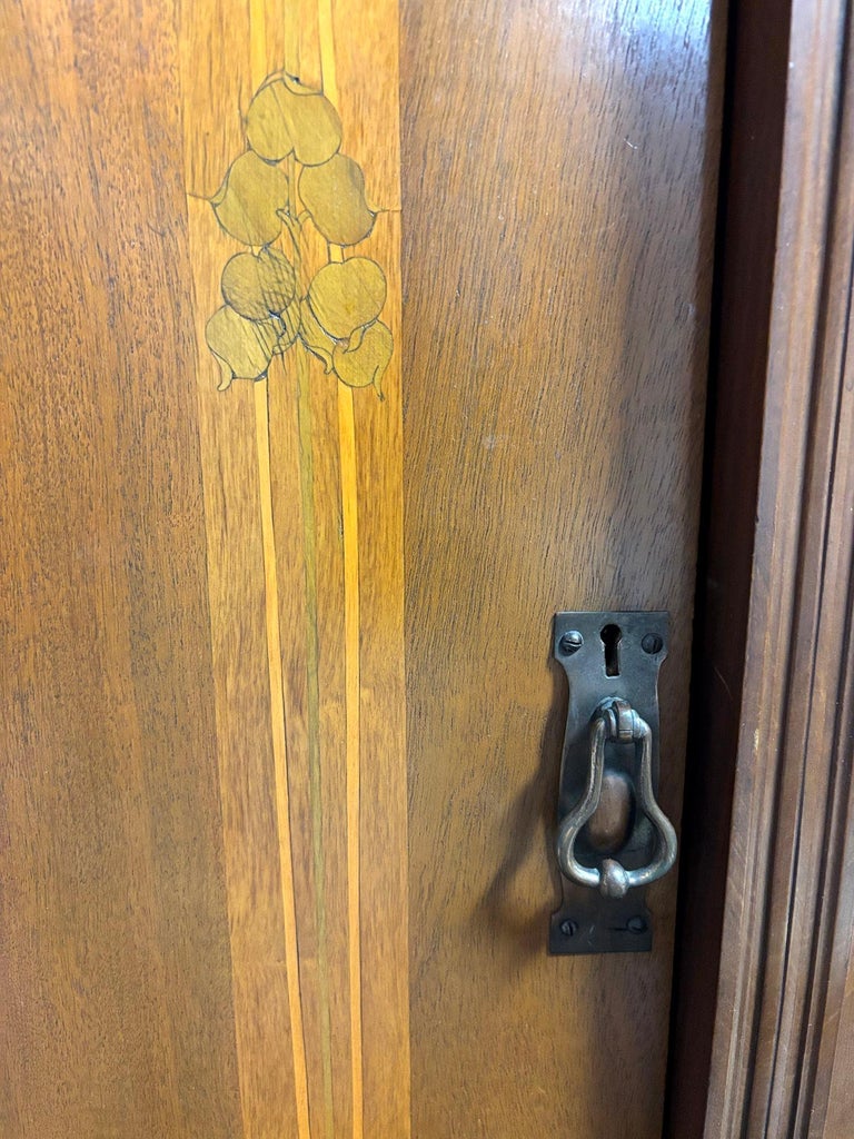 Antique Art Nouveau Mahogany and Floral Marquetry Display Cabinet