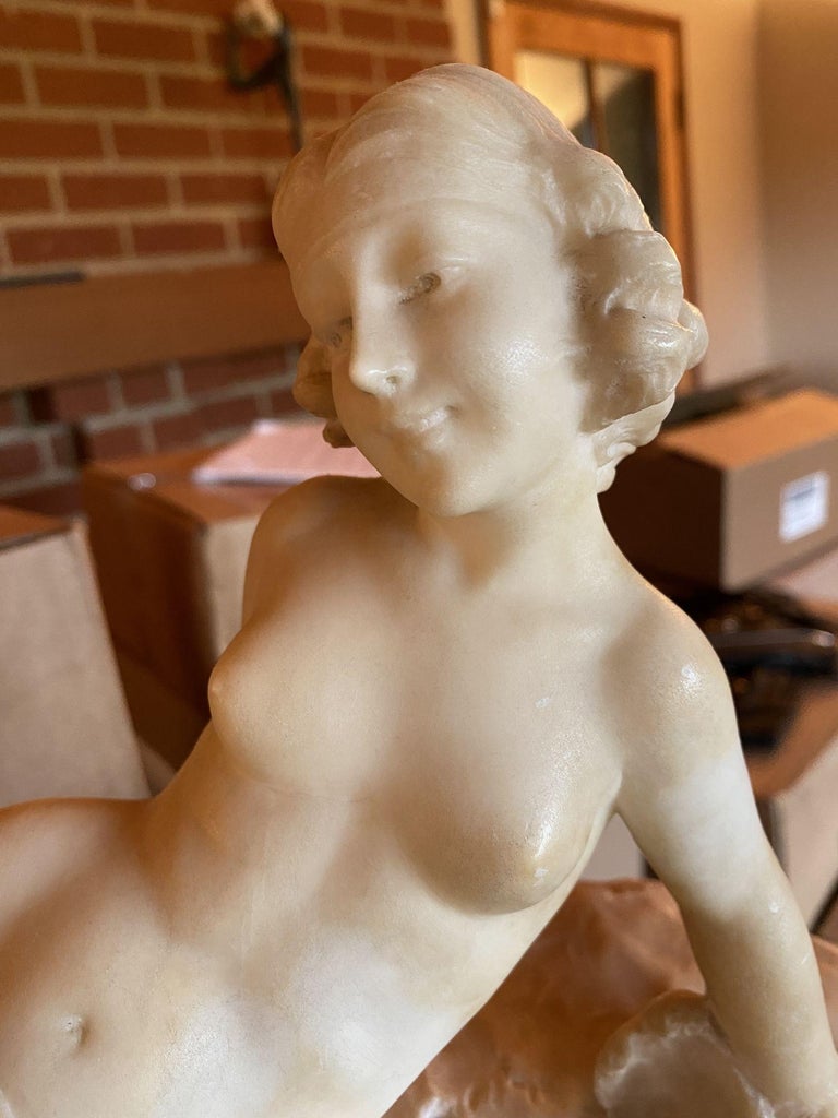 Hand Carved Nude Light Alabaster Glamour Sculpture, Circa 1920