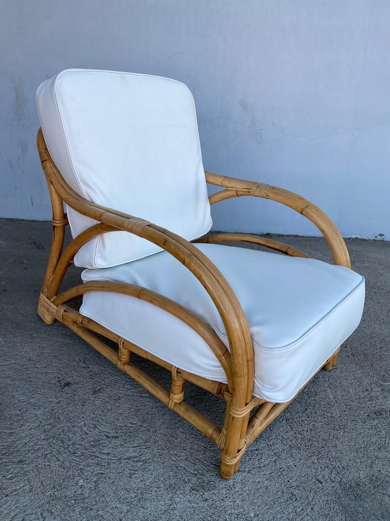 Rare Restored "1940s Transition" Rattan Sofa and Lounge Chair Living Room Set