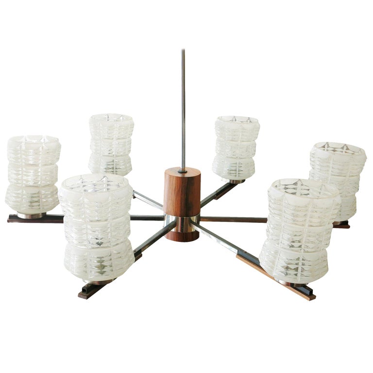 Italian Sputnik Chandelier in Rosewood Chrome with Glass Shades