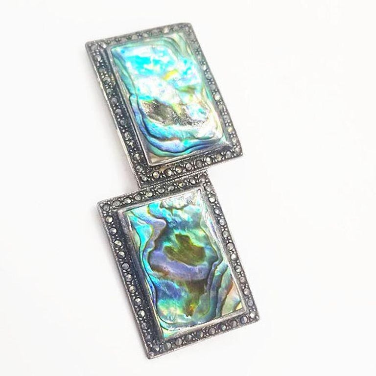 Sterling Silver French Paste Marcasite Jewelry Set, Brooch, Bracelet, Earrings