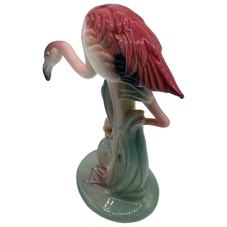 Mid-century Pink & Green Flamingo Ceramic Tabletop Sculpture Pair By Brad Keeler