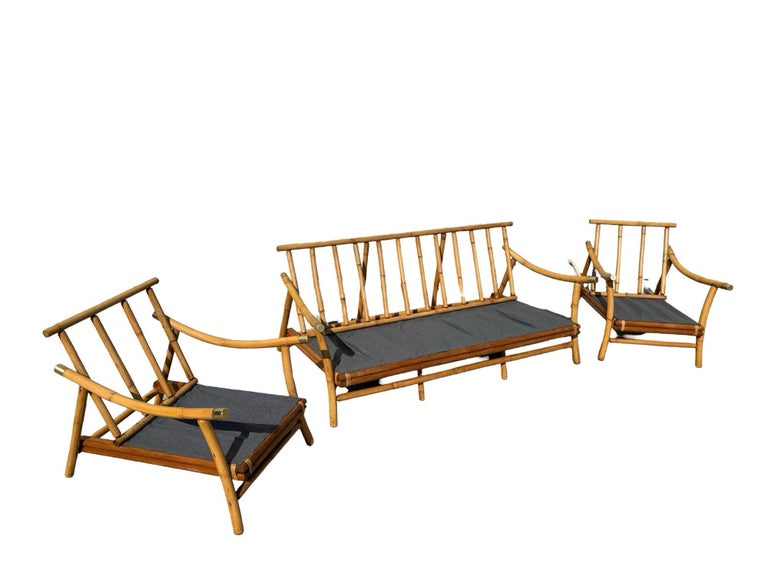 Restored Rattan Sofa & Chair Livingroom Set by John Wisner for Ficks Reed