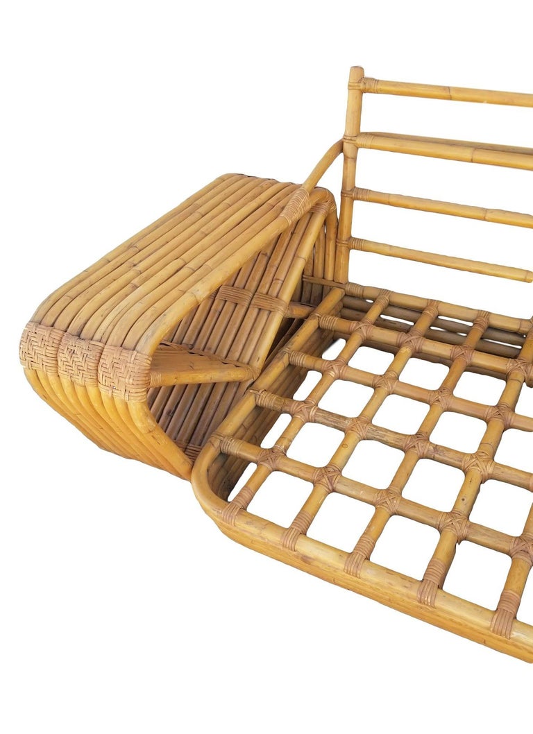 Original Historic Hand Made 9 Strand Square Pretzel Rattan Sofa By Paul T Frankl