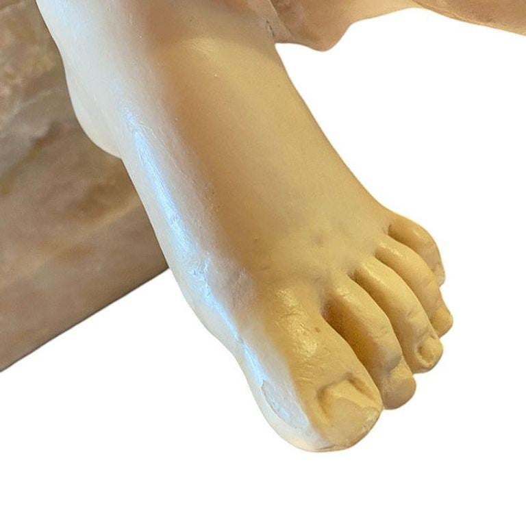 Late Victorian French Hand Carved Nude Psyche Goddess Marble Statue, signed