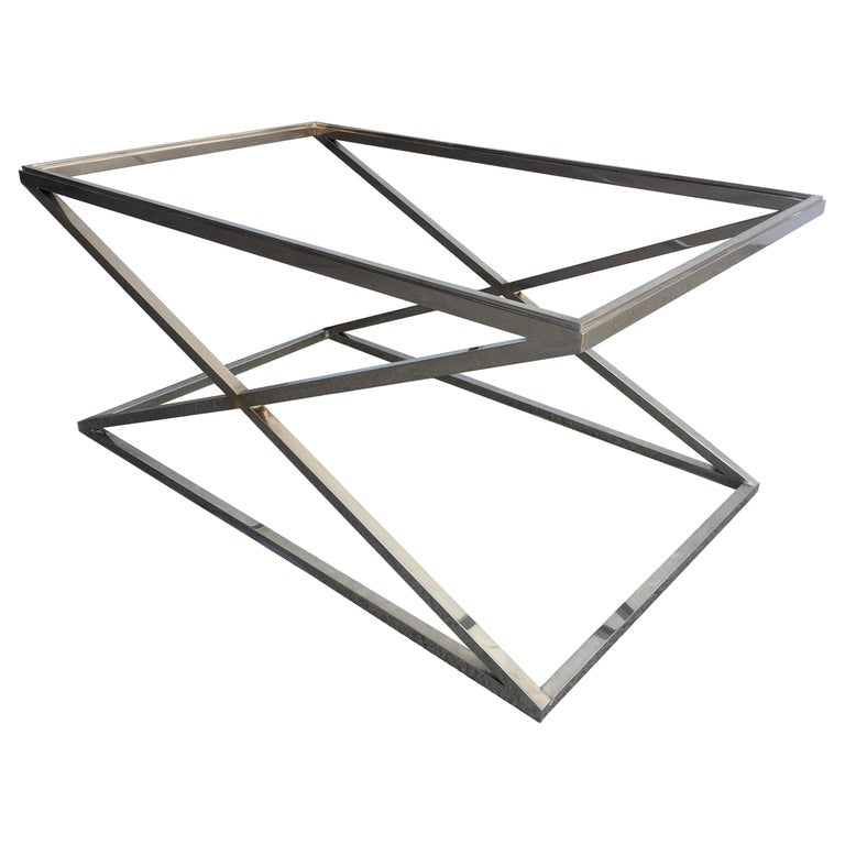 Granger Hertzog Attributed Chrome X Base Glass Top Coffee Table